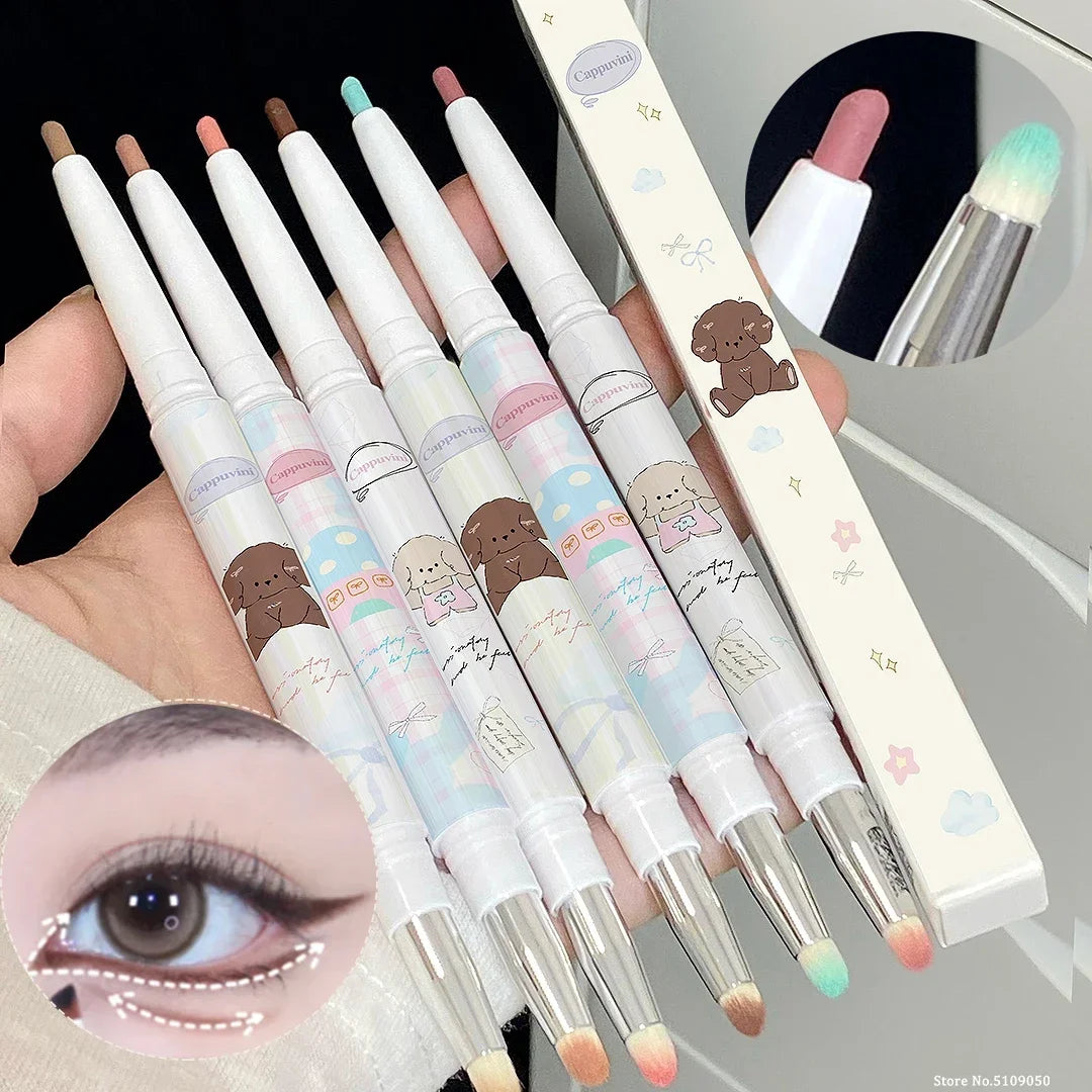 Double-head Milk Green Eyeliner Shadow Pencil Waterproof Lasting Ultra-thin Shimmer Matte Colorful Eyeliner Gel Pen With Brush