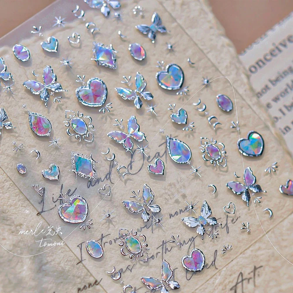Elegant Gold Scepter 5D Nail Art Stickers Gorgeous Gemstone Luxury Courtly Pattern Necklace Frame Self Adhesive Manicure Decals