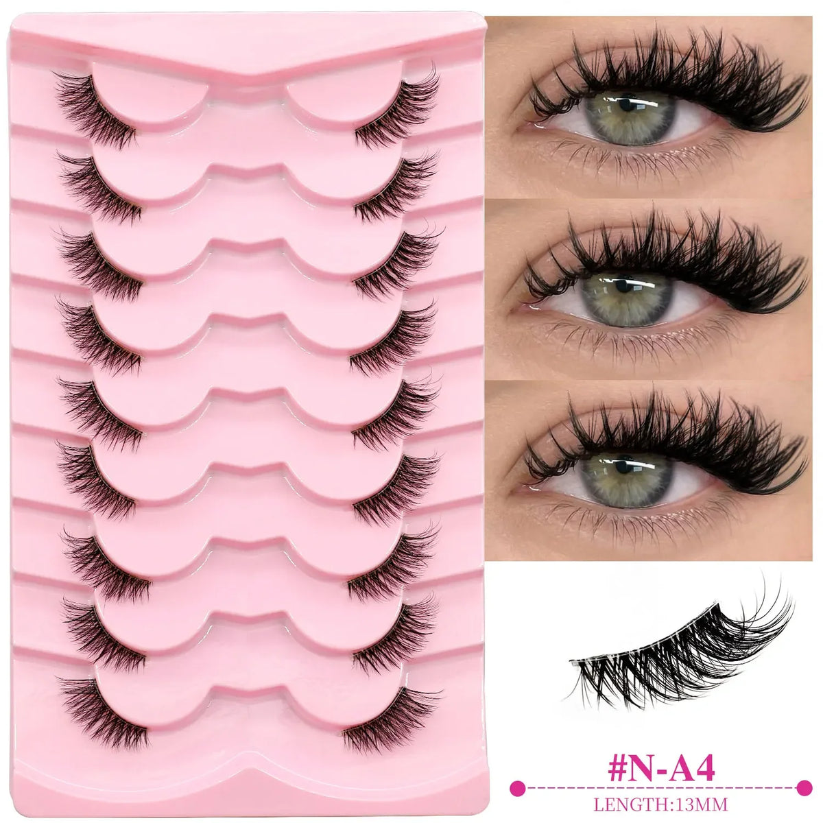Veltrinay Natural Half Lashes Cat Eyelashes Soft Wispy with Clear Invisible Band Reusable Faux Mink Eyelashes Makeup