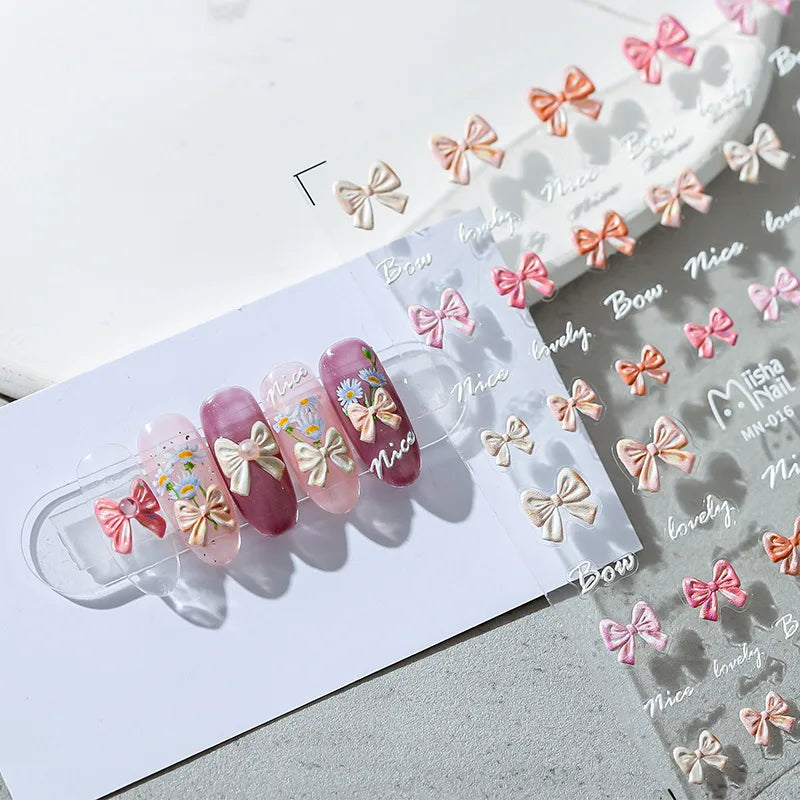 Gold Snowflake Bowknot Snowman Lovely Christmas 3D Self Adhesive Nail Art Sticker Rhinestone 5D Embossed Reliefs Manicure Decals