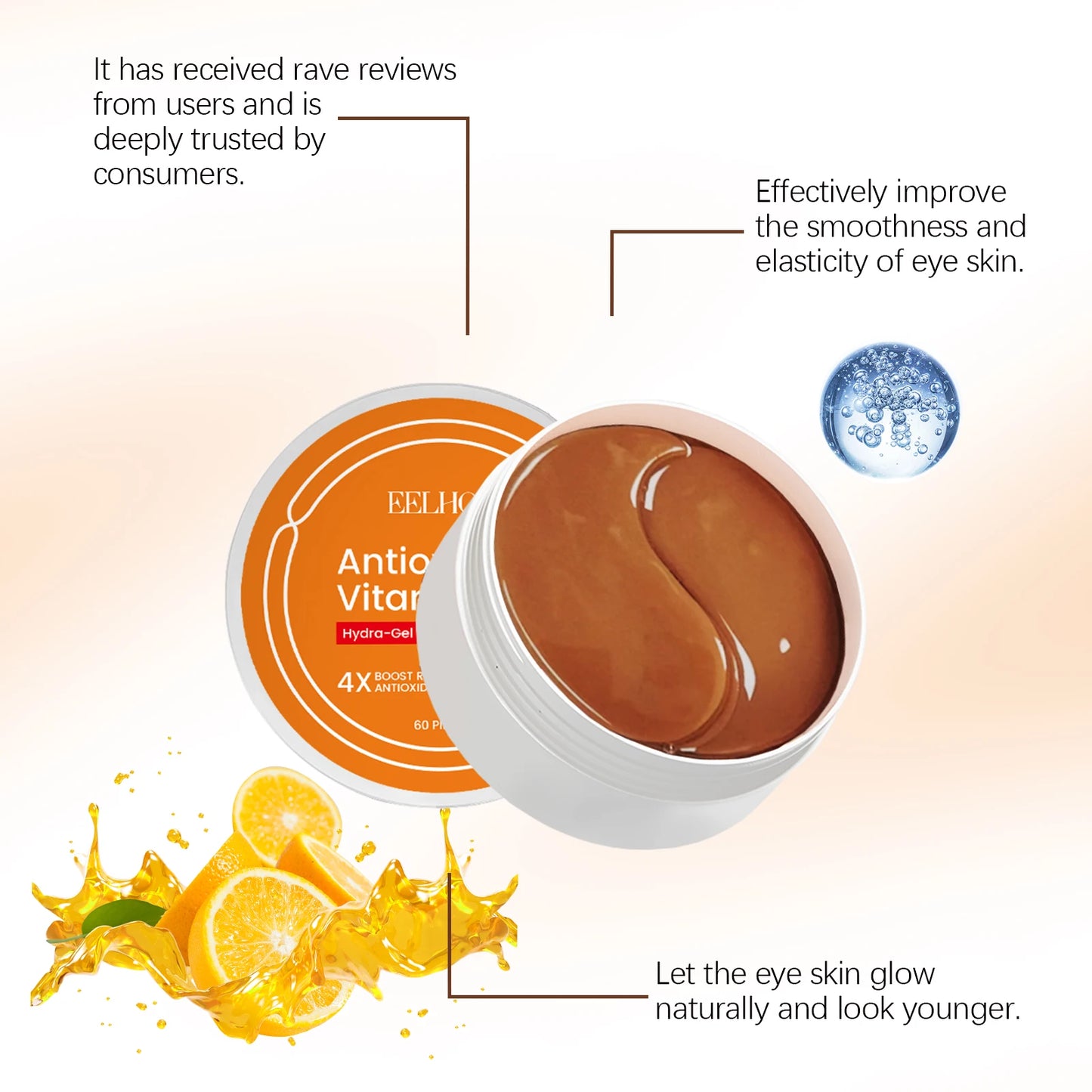 60Pcs Vitamin C Eye Patches Remescar Puffiness Dark Circles Bags Tightening Eye Skin Hyaluronic Acid Moisturizing Eye Mask Care