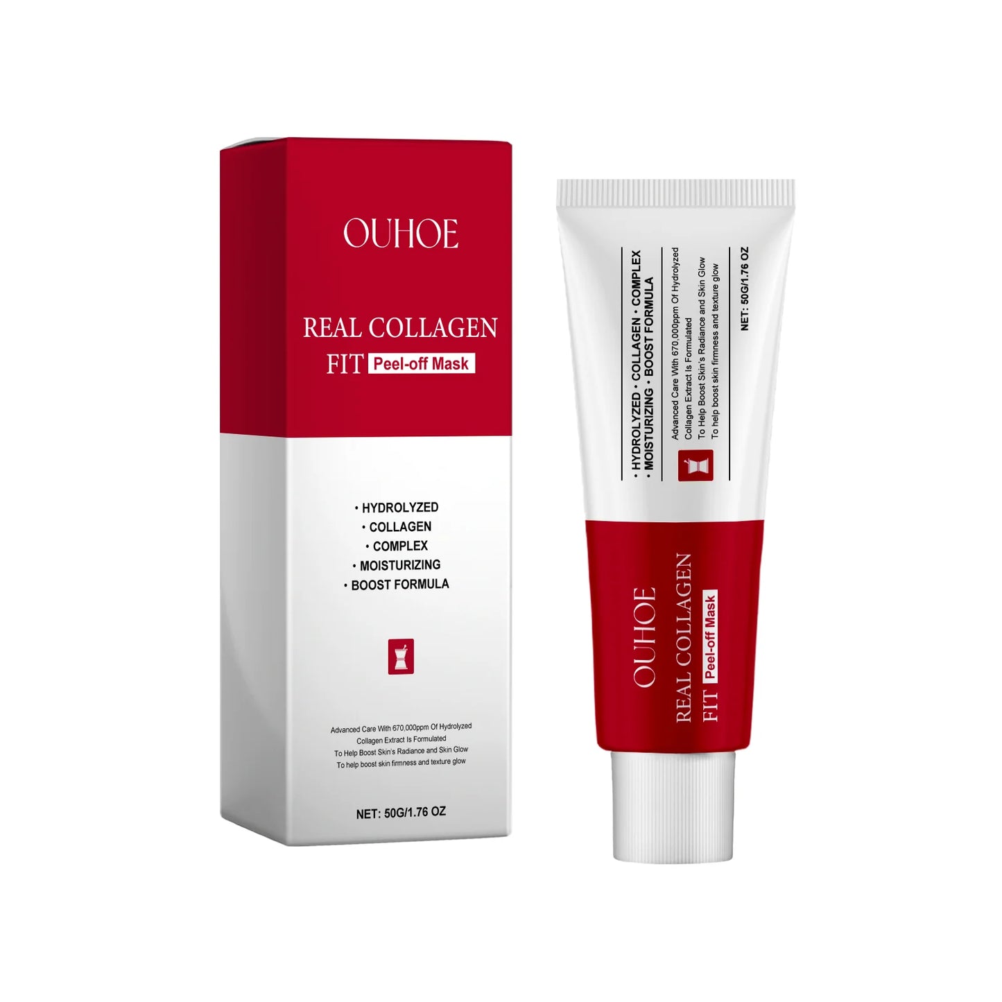 Ouhoe Collagen Peel Off Mask with Application Brush Anti Wrinkle Firming Hydrating Easy Peel All Skin Types Non Irritating Clean