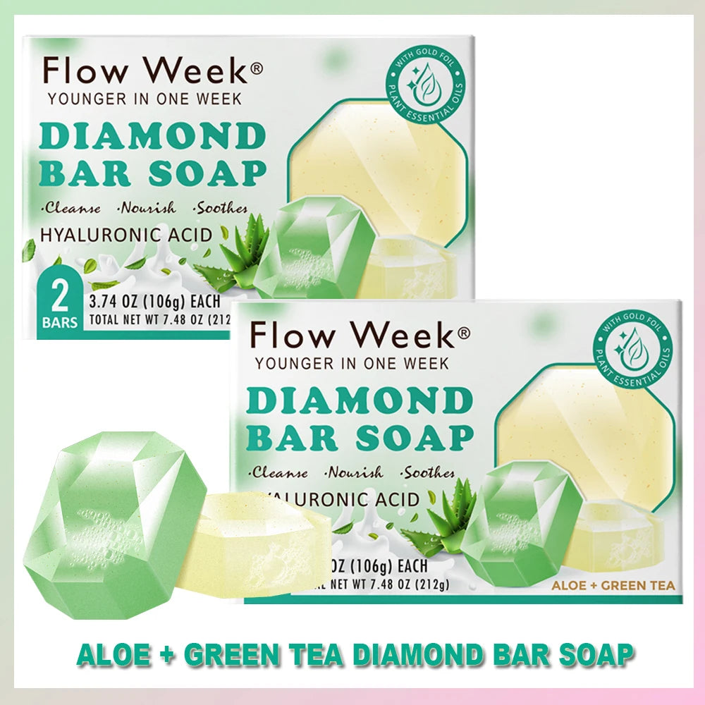FlowWeek Hyaluronic Acid Diamond Essential Oil Soap Handmade Soap Gem Gold Foil Soap Face Hand Body Cleaning Soap Wedding Gifts
