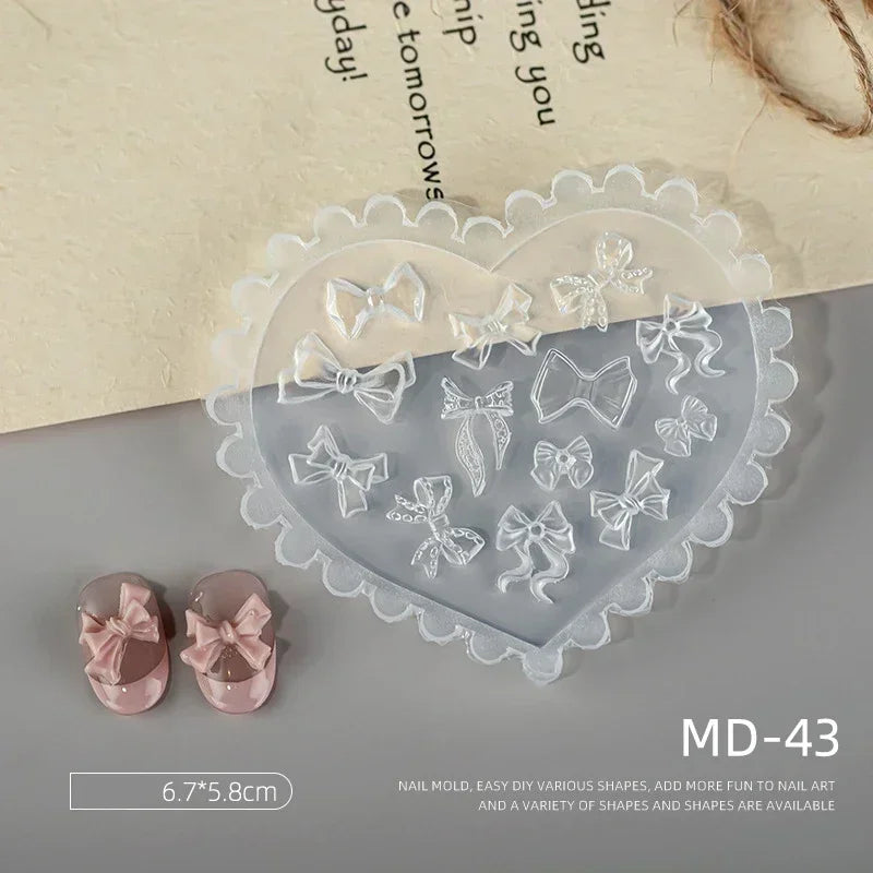 3D Silicone Flower Nail Carving Mold Acrylic Bowknot Floral Stamping Plate Nails Stencils Blossom DIY Clay Mold Nail Template