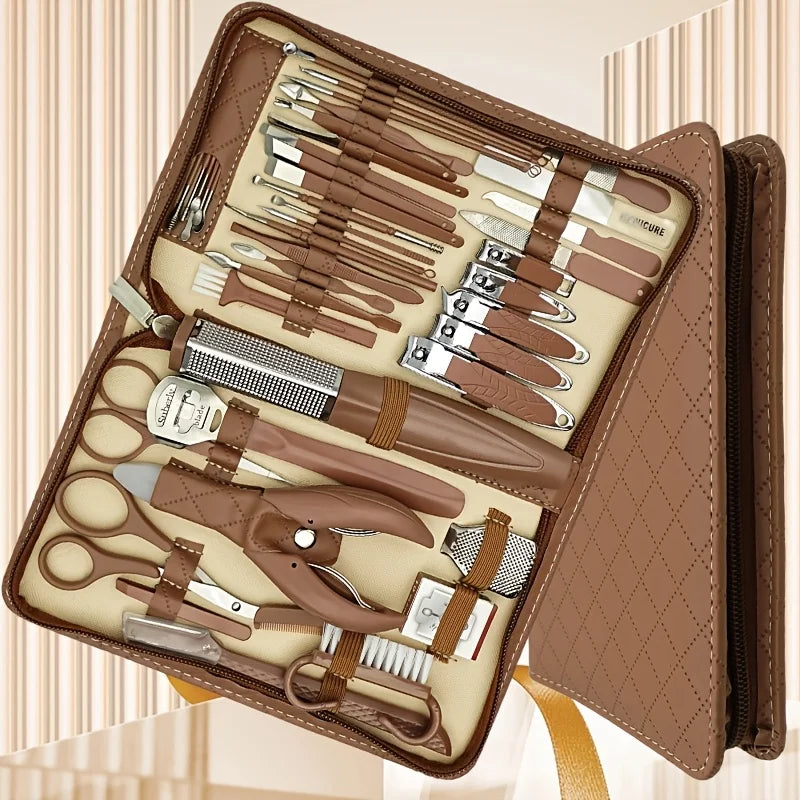 42pcs Professional Manicure & Pedicure Set | Stainless Steel Nail Clippers, Cuticle Nippers, Portable Travel Case, Beauty Tools