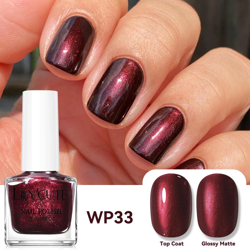 LILYCUTE 7ml Dark Red Nail Polish Water-based Colorful Glitter Sequins Air Dry No Need Cure Nail Art Supplies Gorgeous Color