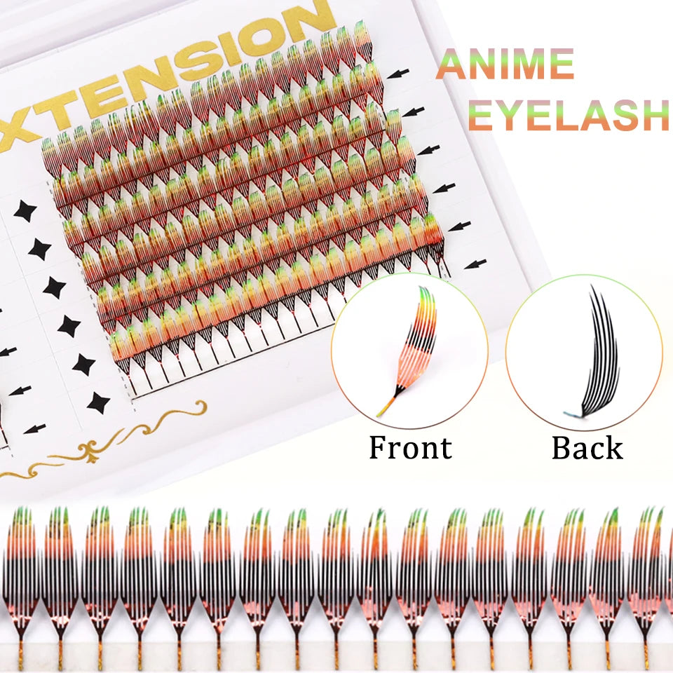 New Tinsel Premade Fans Eyelash Extension Holographic Anime Tower Tips Pro Made Eyelash Comic Feather Super Soft False Eyelashes