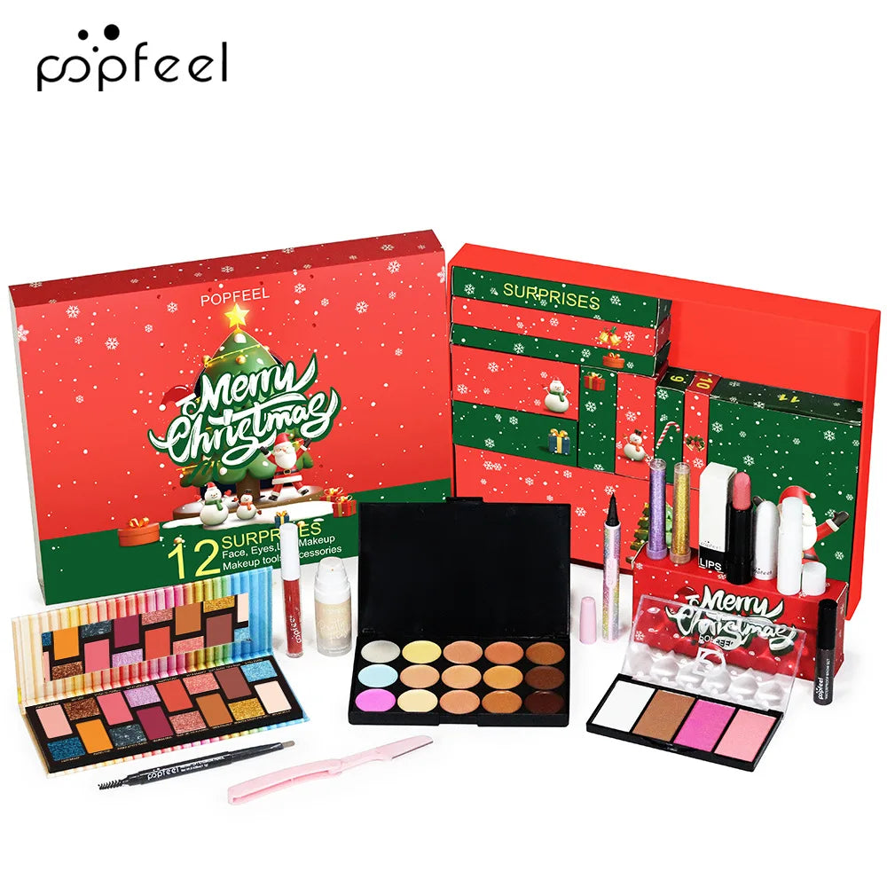 Christmas Countdown Calendar Makeup Kit 12pcs Face Makeup Kit Lipstick Eye Shadow Concealer Cosmetic Christmas Gift Box for Girl
