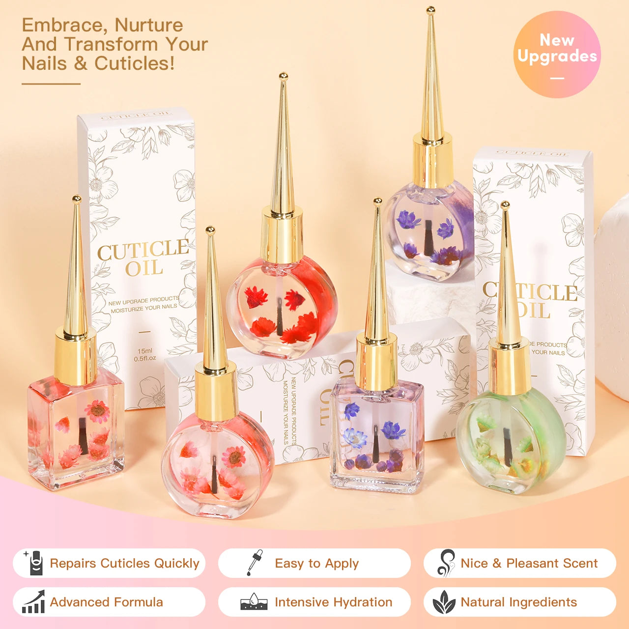IDOL COLOR 15ml Cuticle Oil Nail Care Cuticle Vitamins Organic Nails Natural Oil Scented Cuticle Oil with Real Flowers