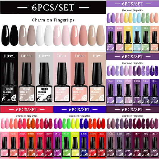 MTSSII 6PCS/Set Sparkly Red Roes Red Gel Nail Polish Shinning Nail Art LED UV Gel Varnish Nail Supplies Manicure Kit for Nails
