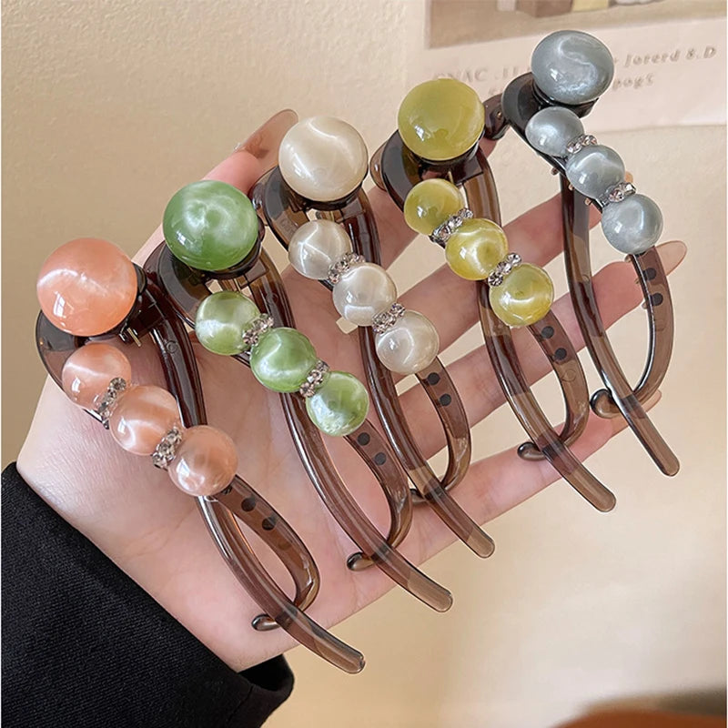 Simple Temperament High-End Feeling Hair Clips Rhinestone Bead Straight Twist Clip Hair Volume Multiple Headpieces Accessory