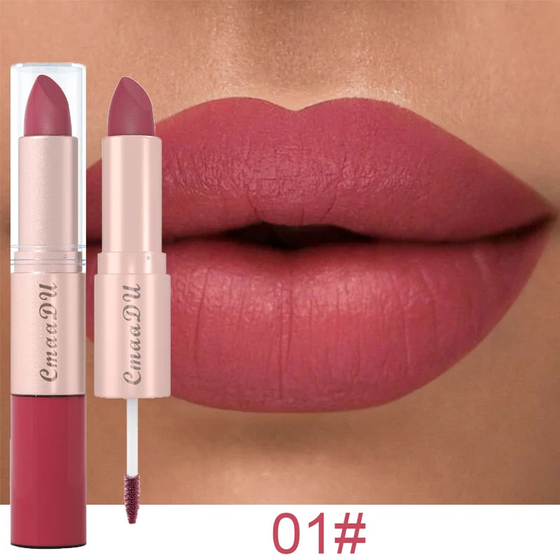 1/3Pcs Double Head Matte Lipstick Sexy Red Lip Gloss Set 2 in 1 Matte Lip Stick Non-stick Cup Lasting Waterproof Makeup Beauty