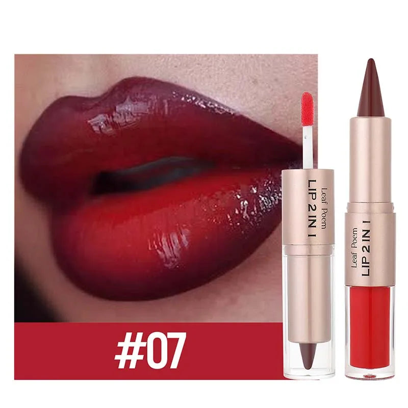 Brown Matte Lip Liner Lipstick Pencil Outlines Lip Contours 2-in-1 Mirror Glass Nude Brown Lip Gloss Makeup Waterproof Non Stick