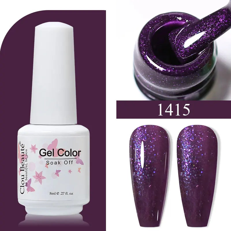 Clou Beaute 8ml Gel Polish Colorful Glitter UV Nail Gel Vernis Semi Permanent Glass Bottle Blue Green White Soak Off Gel Nail