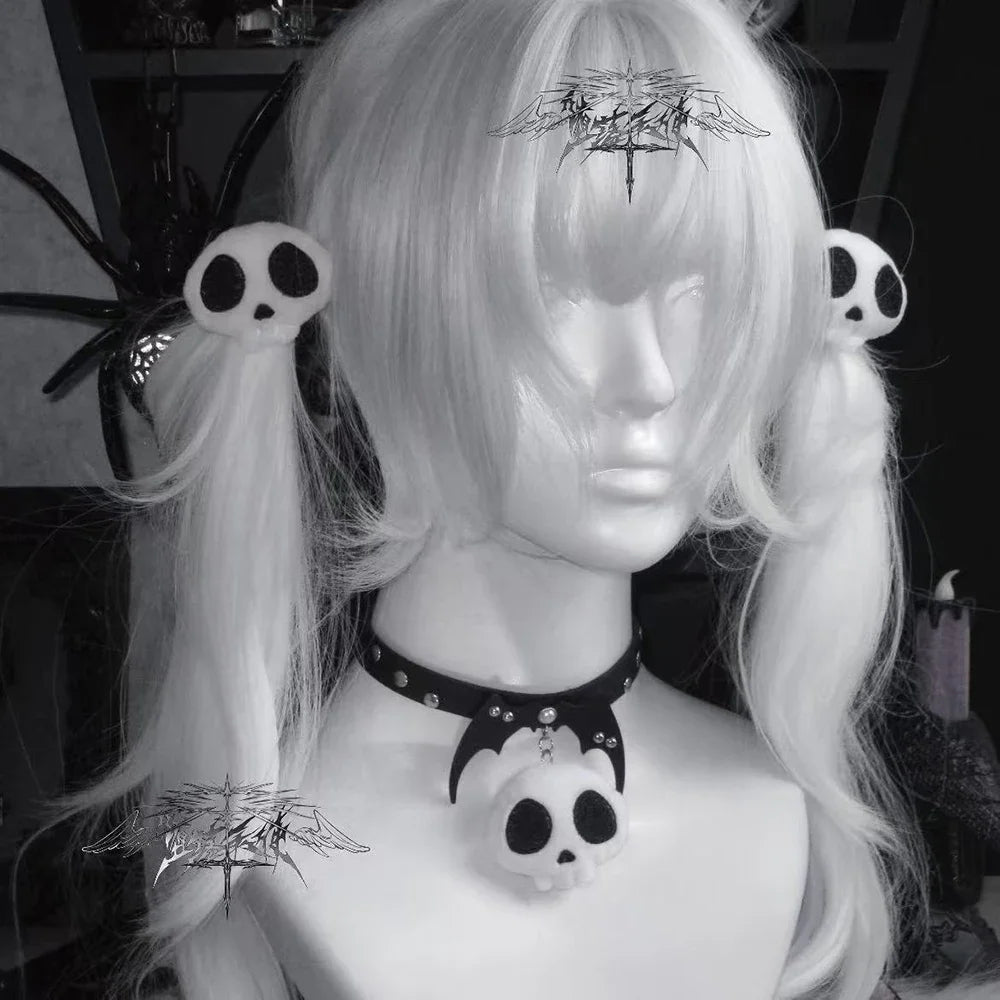 Subculture Gothic Lolita Hairpin Harajuku Y2K Girl Hair Clip Headdress Plush Skull Headwear Halloween Hair Accessories
