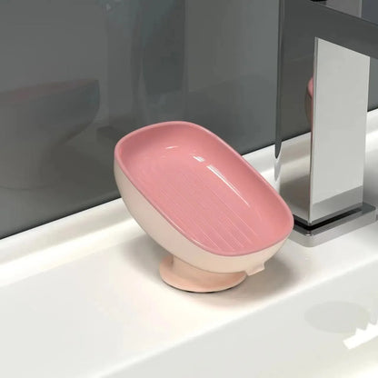 2-in-1 Bathroom Soap Holder with Suction Cups, Countertop Self Draining Soap Dish, Dual Storage for Round Square Large Soap