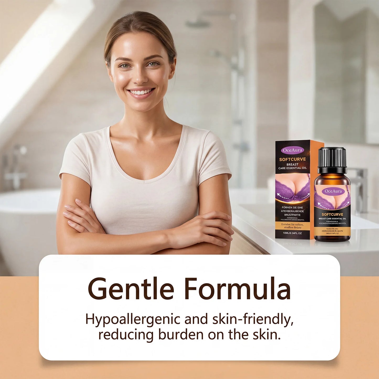 Breast care essential oil gently cares for women's breast skin, hydrates, nourishes, and moisturizes, massage essential oil