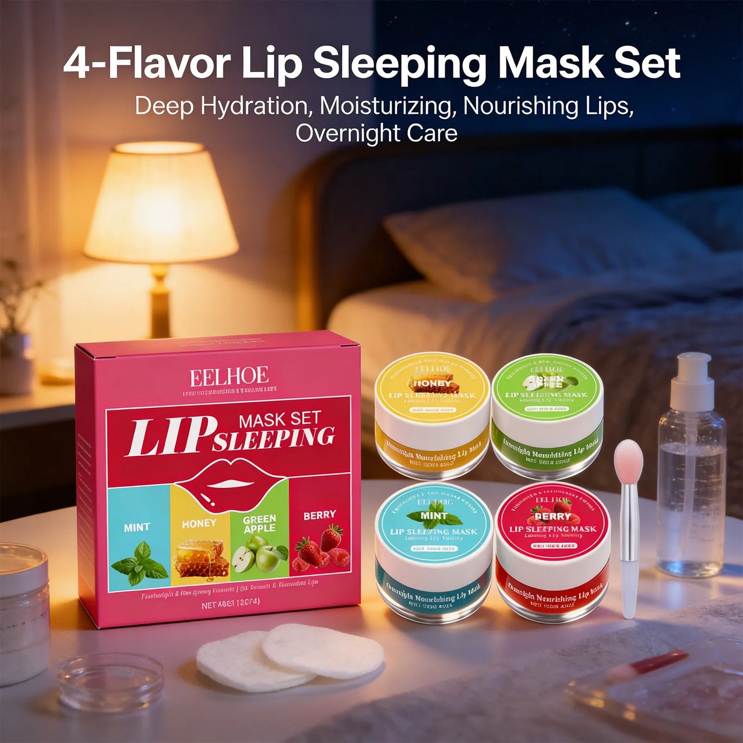 Four-Flavor Repair Sleep Lip Mask Effectively Removing Dead Skin Relieving Dry Lip Improving Rough Texture Moisturizing Lip Mask