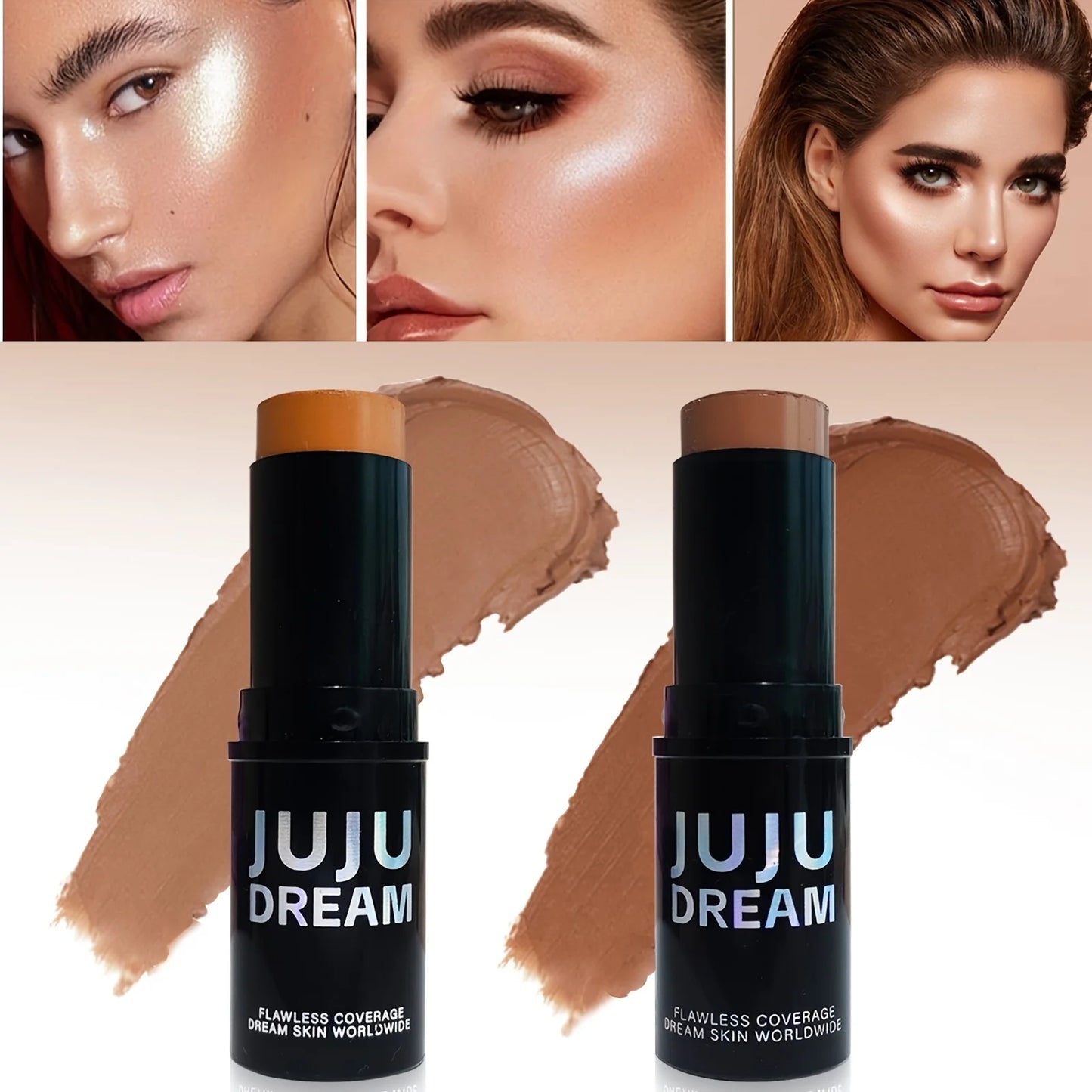 Contour & Concealer Stick - Creamy Waterproof Face Bronzer & Highlighter, Non-Greasy Long-Lasting Buildable Coverage