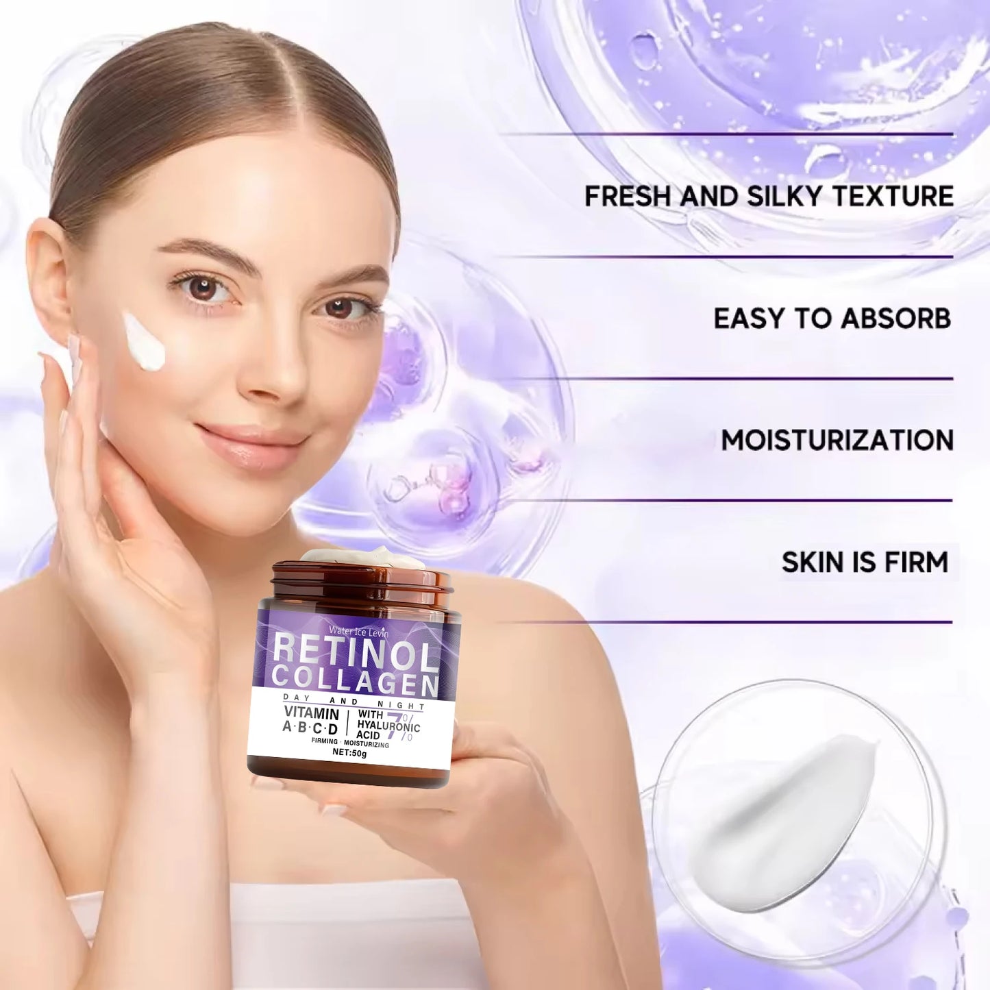 50g Collagen Retinol Niacinamide Day and Night Moisturizing Cream, Moisturizing and Firming, Silky Texture Suitable for All Skin Types