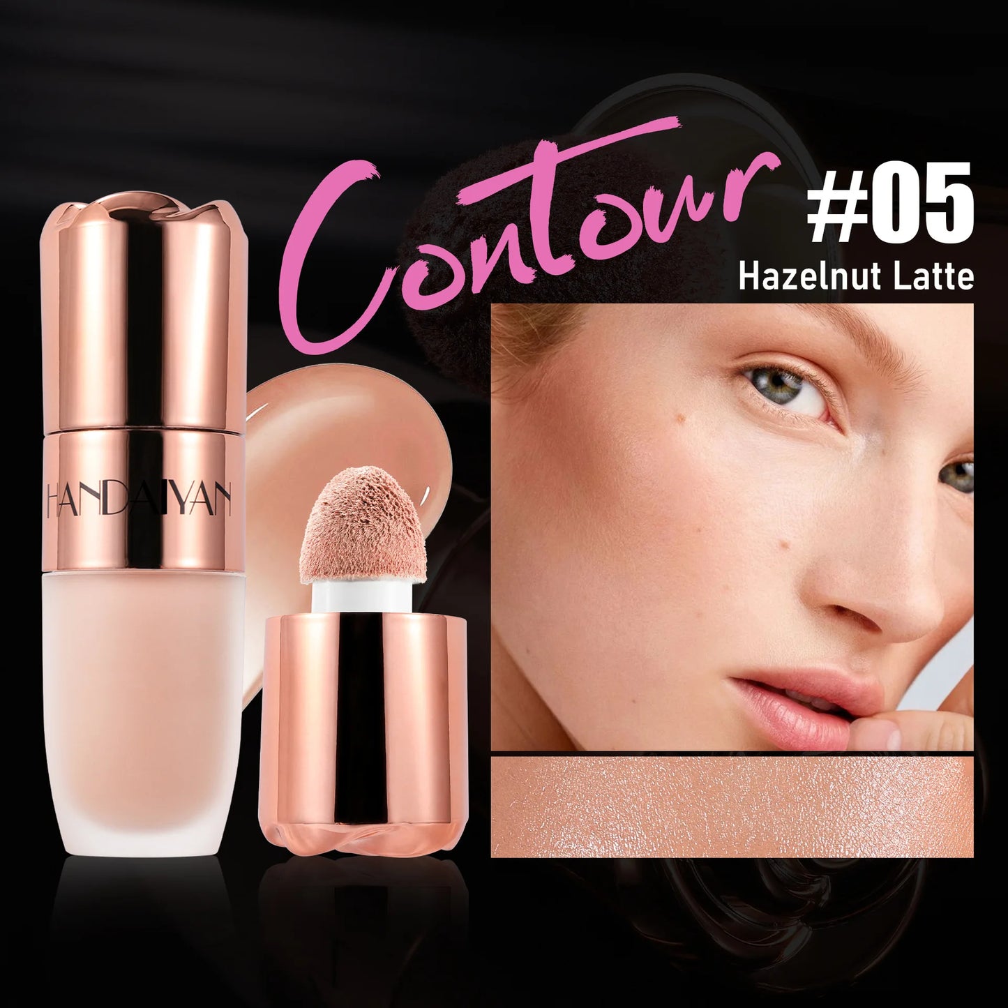 Liquid Highlighter Stick Rose Glow 3D Contour Effect Long Lasting Face Body Makeup Soft Sponge Tip Easy Apply