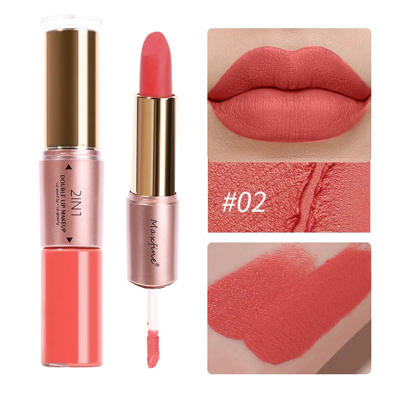 2 In 1 Matte Liquid Lipstick Long Lasting Color Moisturizing Waterproof Non Stick Cup