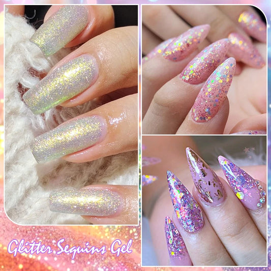6pc Glitter Sequins Nail Gel Polish Set 24 Colors All for Nail Art Decorations Semi Permanent Soak Off UV/LED Varnishes Kit