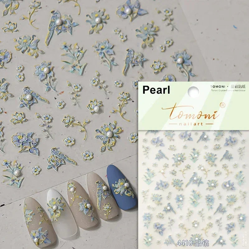 1piece 5Dcute tulip flower nail stickers high quality self-adhesive embossed nail art decals for girls summer decoration sticker