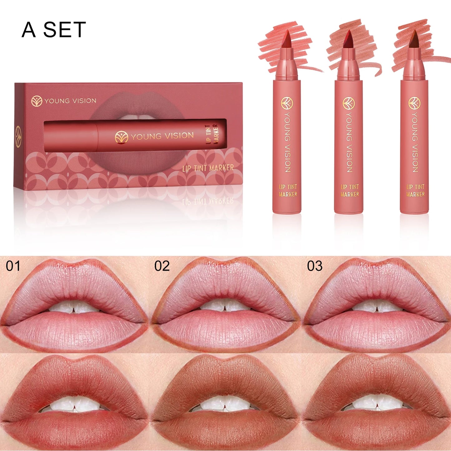 3pcs/ set Lip Tint Marker Liquid lipstick Nude Matte Shades, Lip Liner and Stick 2-in-1, Durable waterproof  Christmas gift