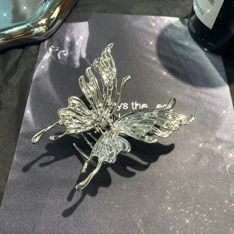 1/2/3 Pcs Large Hollow Butterfly Hair Claws for Women Black Silvery Cool Metal Style Fashion Shark Clips Head Accessories Set