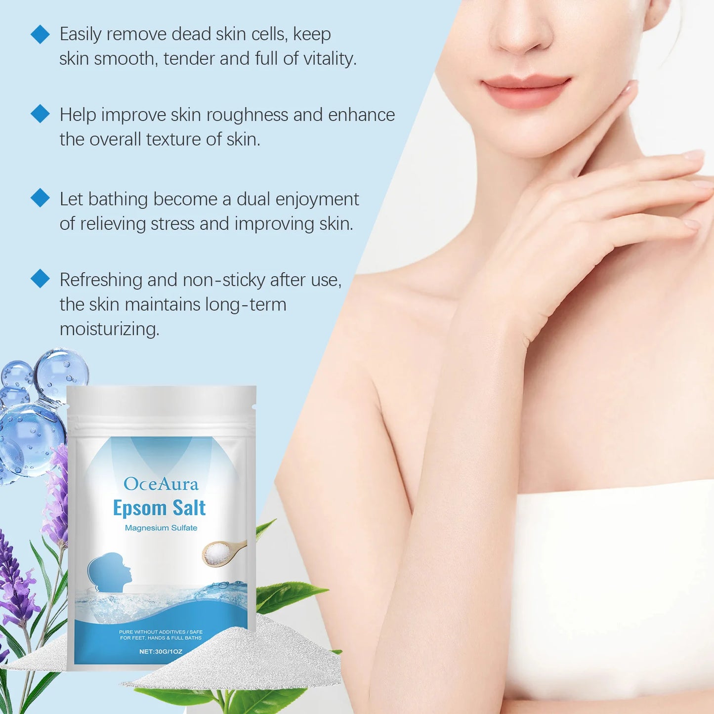 Magnesium Bath Salt Exfoliating Deep Cleansing Mood Nervous Relief Hydrating Smoothing Softening Better Sleep Relaxing Skin Care