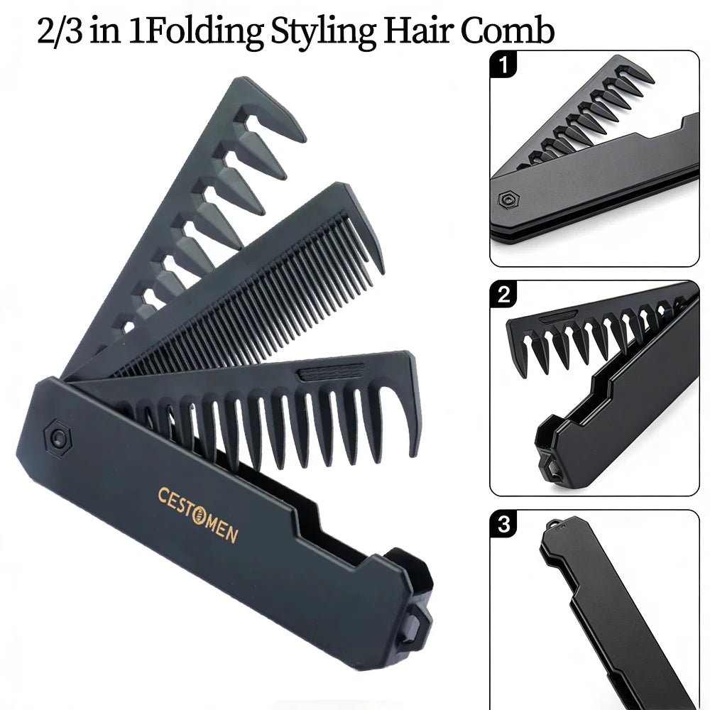 NEW Style 2 in 1 Pocket Folding Comb Barber Hair Clipper Combs Hair Styling Tools Professional Salon Wide Tooth Oil Head Comb