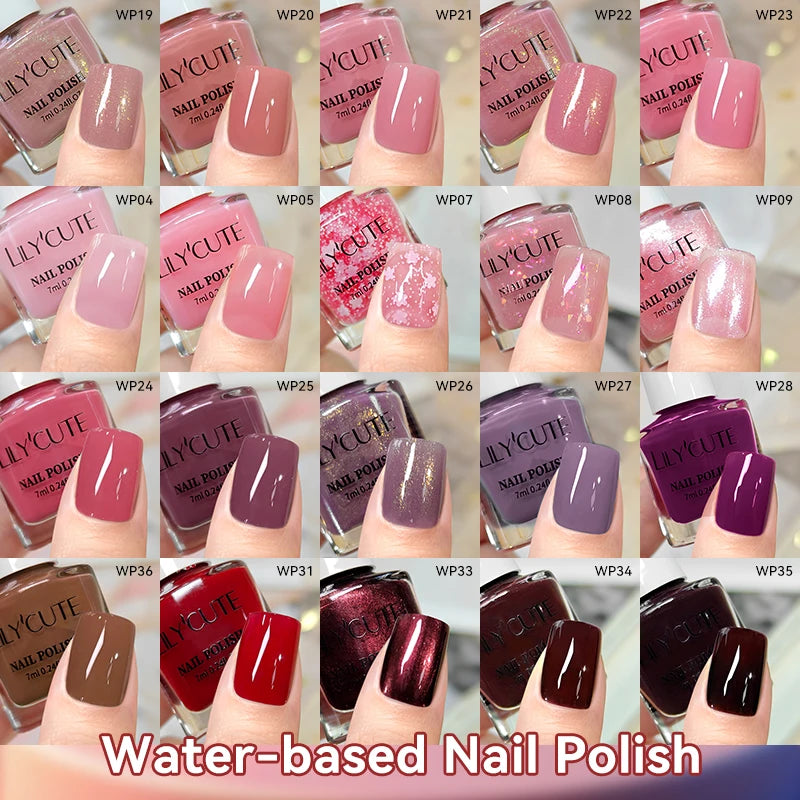 LILYCUTE 7ml Dark Red Nail Polish Water-based Colorful Glitter Sequins Air Dry No Need Cure Nail Art Supplies Gorgeous Color