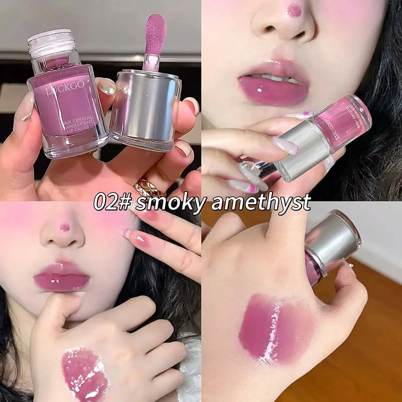 Shining Crystal Clear Lip Gloss Moisturizing Mirror Lip Glaze Long-Lasting Non-stick Cup Transparent Purple Water Light Lip Oil