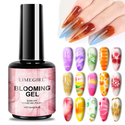 LIMEGIRL 15ML Clear Blooming Gel Polish UV Soak Spread Marble Nail Polish Gel Paint Applicable Nail Art Design Gel