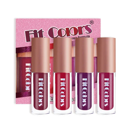 4Pcs/Set Metallic No-stick Cup Lip Gloss Pearly Diamond Fine Glitter Matte Moisturizing Waterproof Lip Glaze Liquid Lipstick Kit