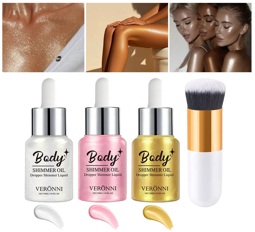 Body Shimmer Oil Set Liquid Highlighter Long Lasting Sequin Illuminating Moisturizing Highlight Facial Contour Brightening Mak