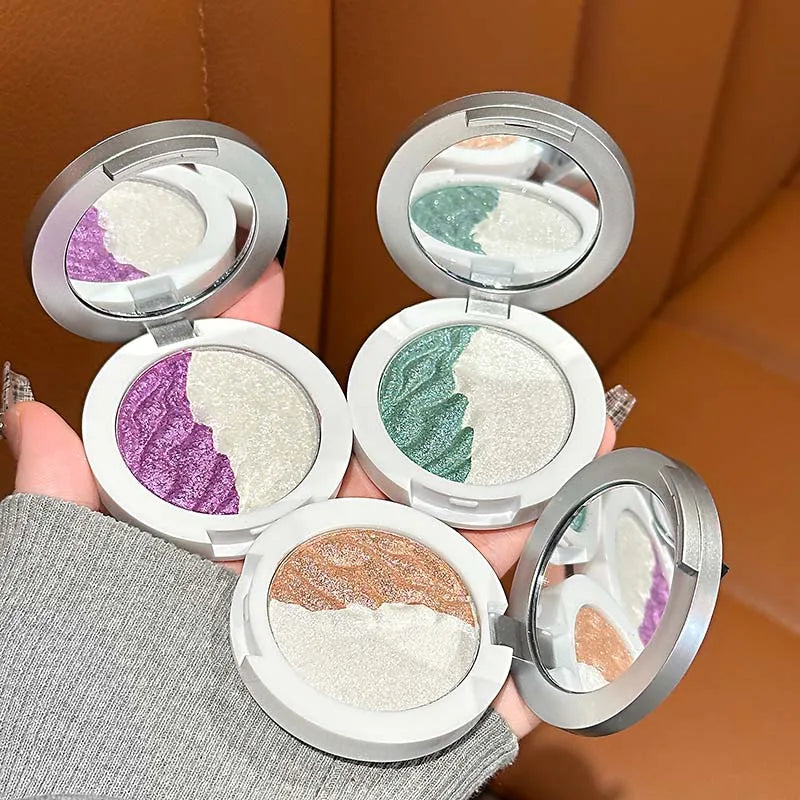 3 Colors Two-tone Glittering highlighter Pressed Powder Pearlescent Smooth Delicate High-Gloss, Soft Mashed Potatoesand Texture