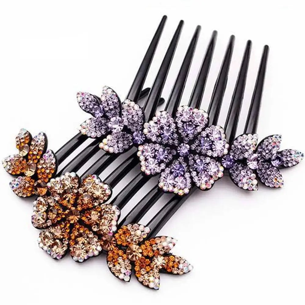 1PC Fashion Hair Comb Luxury Crystal Shiny Rhinestone Hair Clips Inlaid Flower Hairpin Hair Grips Elegant Bride Hair Jewelry