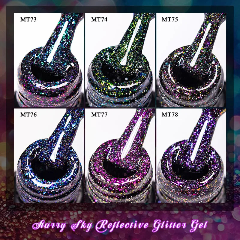 7ml MEET ACROSS Champagne Rainbow Reflective Glitter Gel Nail Polish Laser Sparkling Hybird Soak Off Nail Art UV LED Varnishes