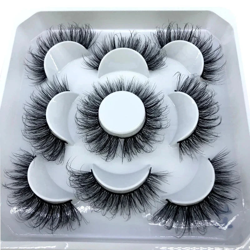 AMSDCN 5 Pairs 3d Mink Dramatic Volume Lashes Bulk Faux Thick Long Wispy Natural Mink Lashes Pack Short Wholesales Natural False