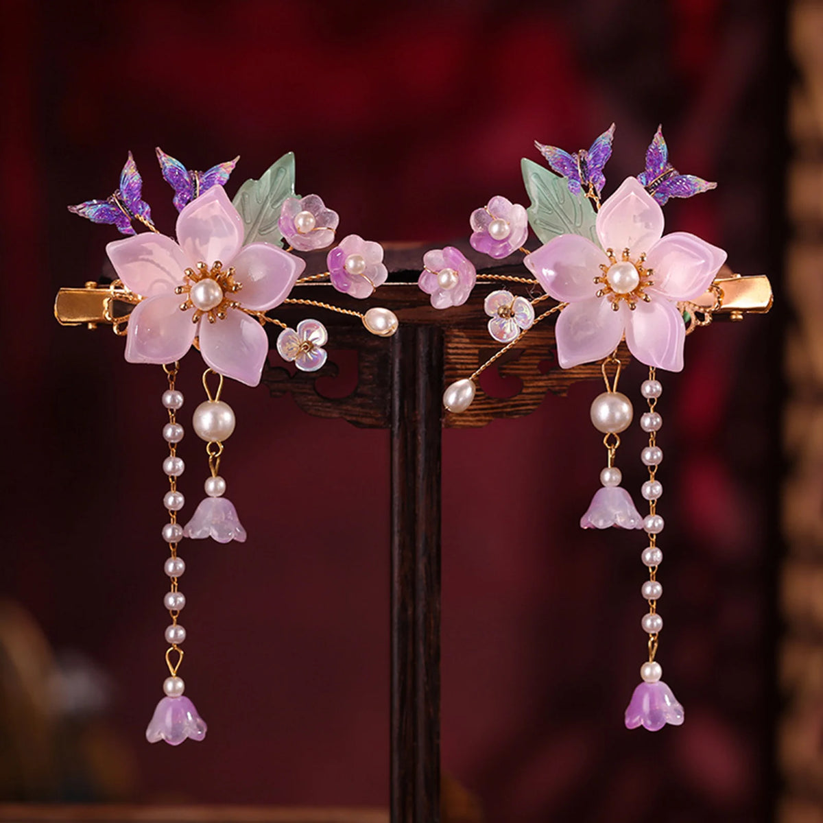 2pcs Chinese Hanfu Hair Clips Hairpins Flower Girls Pink Barretes Crystal Tassel Children Hair Accessories Jewelry Headwear