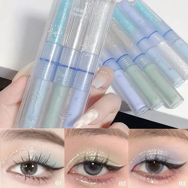 3pcs/1pcs Double Head Liquid Eyeshadow Pretty Cyan Blue Glitter Diamond Eye Shadow Shimmer Matte Natural Waterproof Eye Makeup