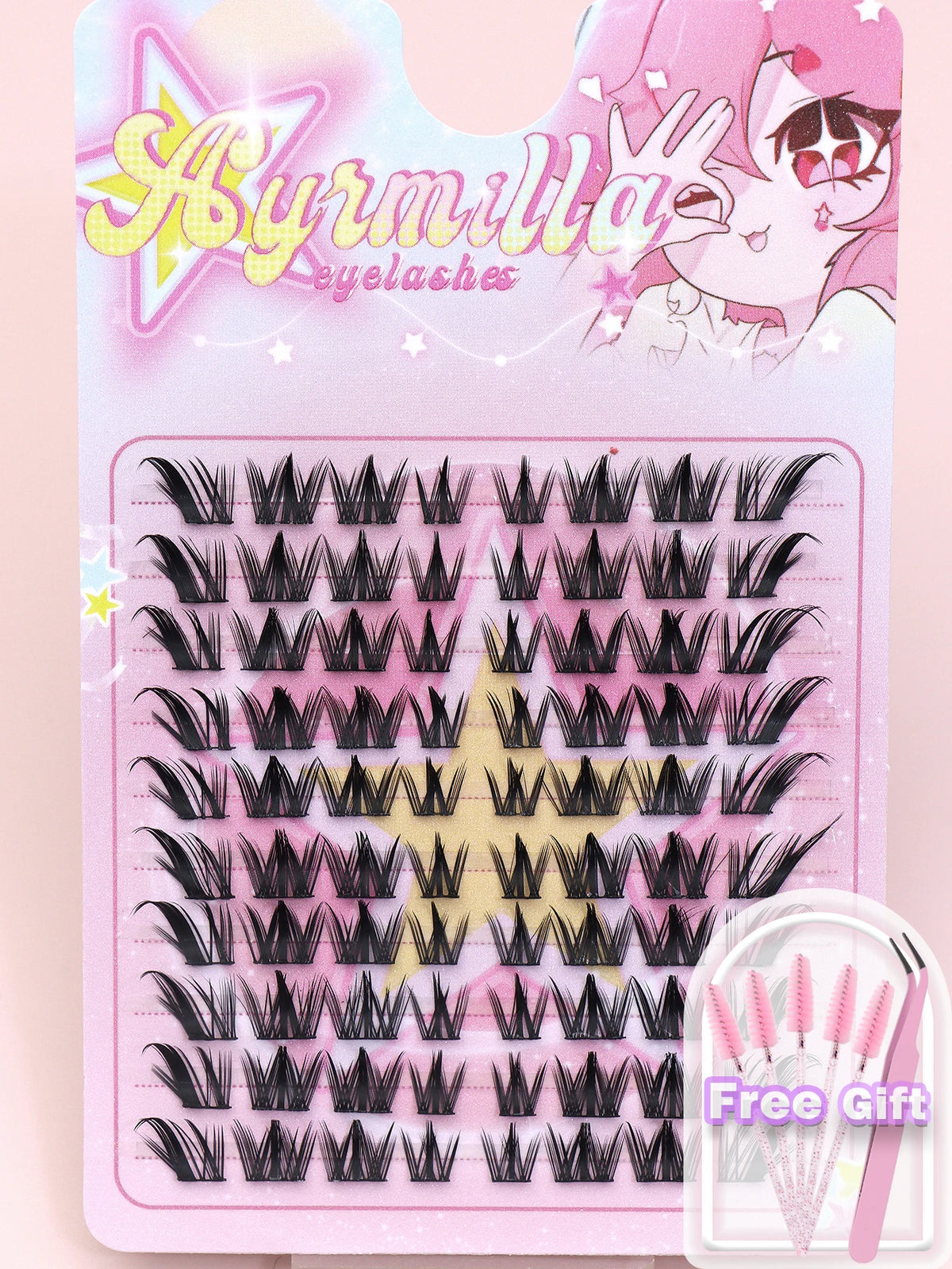 80 Clusters of Brown Natural Fox-Style Cat Eye False Eyelashes Makeup Tools, Natural Segmented Eyelash Bundles Makeup Tools