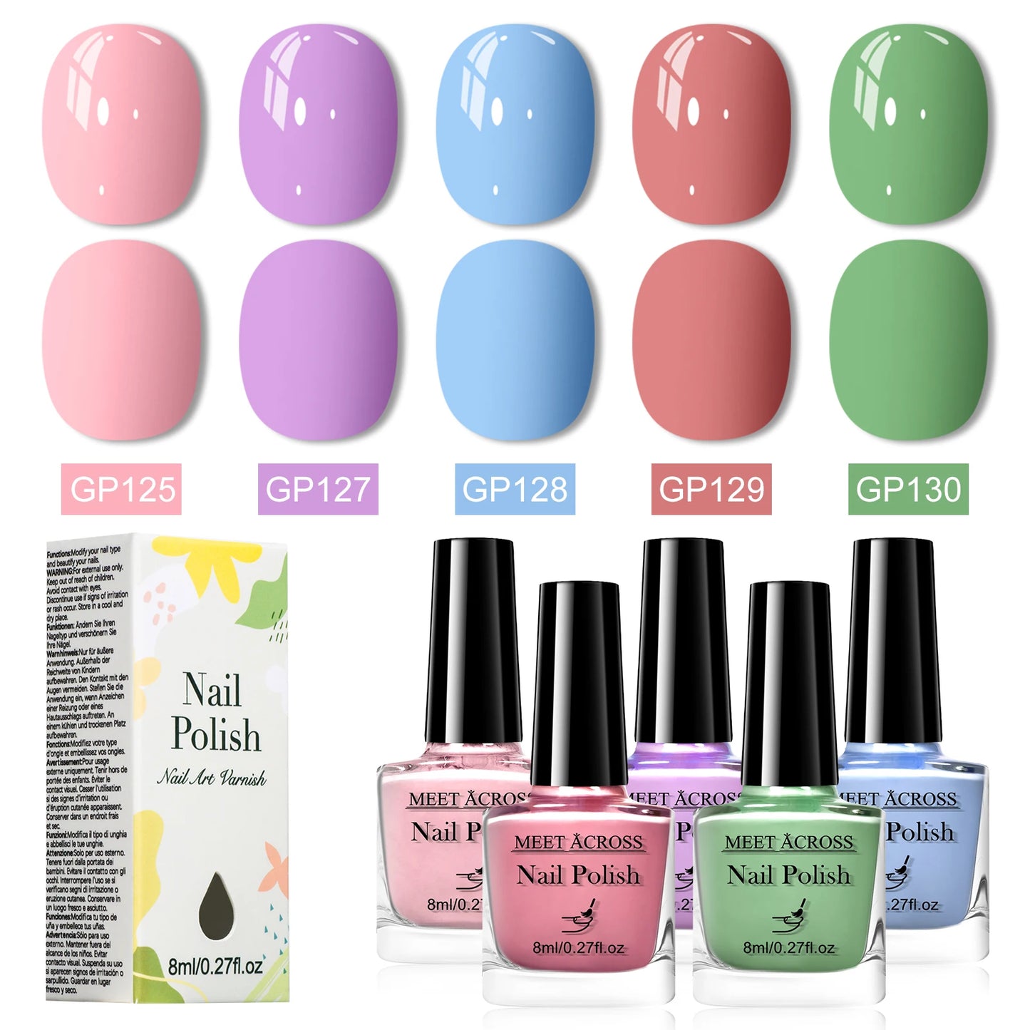 5pcs/set 8ml Water-Based Nail Polish Long Lasting Quick Drying No Need of Lamp to Cure Nail Supplies Vernis for Nails Manicure