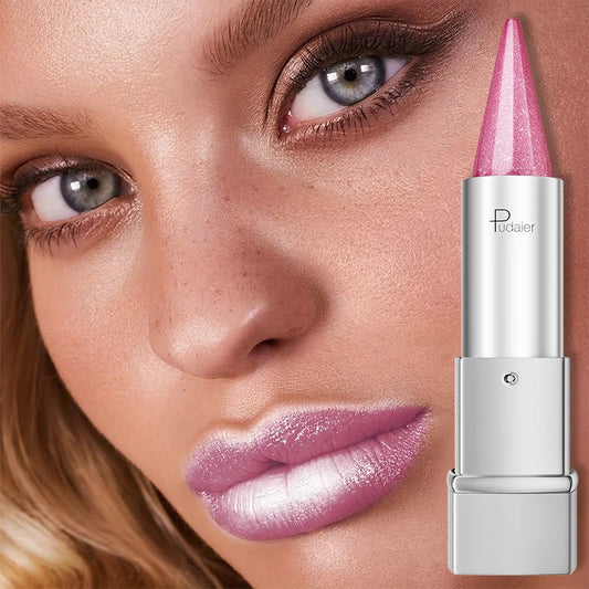 Pearlescent Sparkle Lipstick, Waterproof 24H Long Lasting, Lightweight Shiny Lip Makeup, Colorfast for Girls