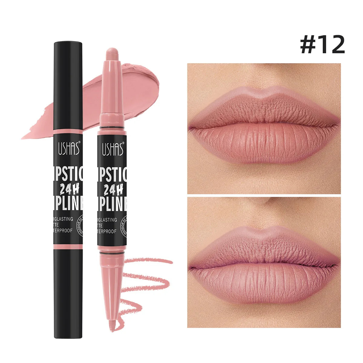 Waterproof Lipstick Lip Liner Contouring Crayon Non-stick Cup 2 IN 1 Double Headed Lipstick Matte Nude Sexy Lipliner Pen Makeup