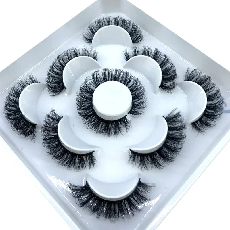 AMSDCN 5 Pairs 3d Mink Dramatic Volume Lashes Bulk Faux Thick Long Wispy Natural Mink Lashes Pack Short Wholesales Natural False