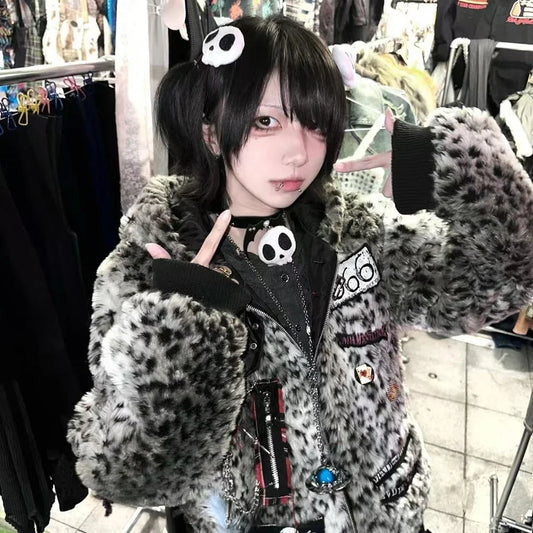 Subculture Gothic Lolita Hairpin Harajuku Y2K Girl Hair Clip Headdress Plush Skull Headwear Halloween Hair Accessories