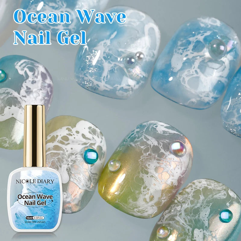 NICOLE DAIRY 15ml Bubble Ocean Wave Glue White Gel Nail Polish Summer Nail Poke Varnish UV LED Soak Off Gel For Nail Art Manicur